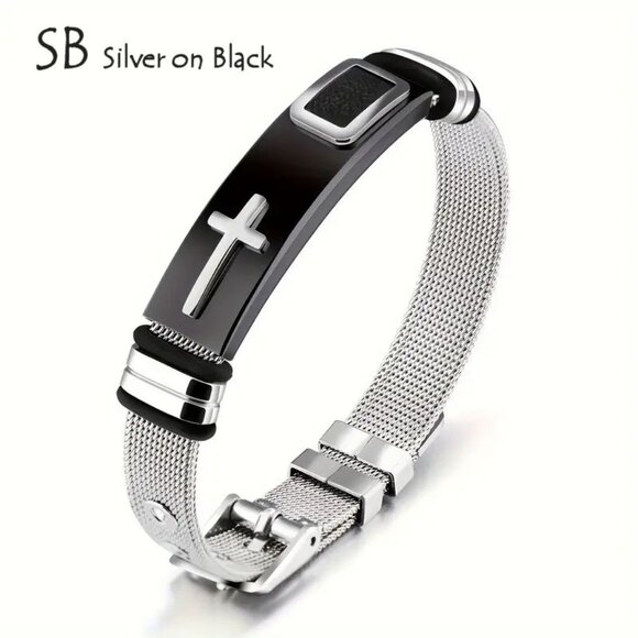 Stainless Steel Religious Bracelet with Cross Adjustable - Picture 4 of 6